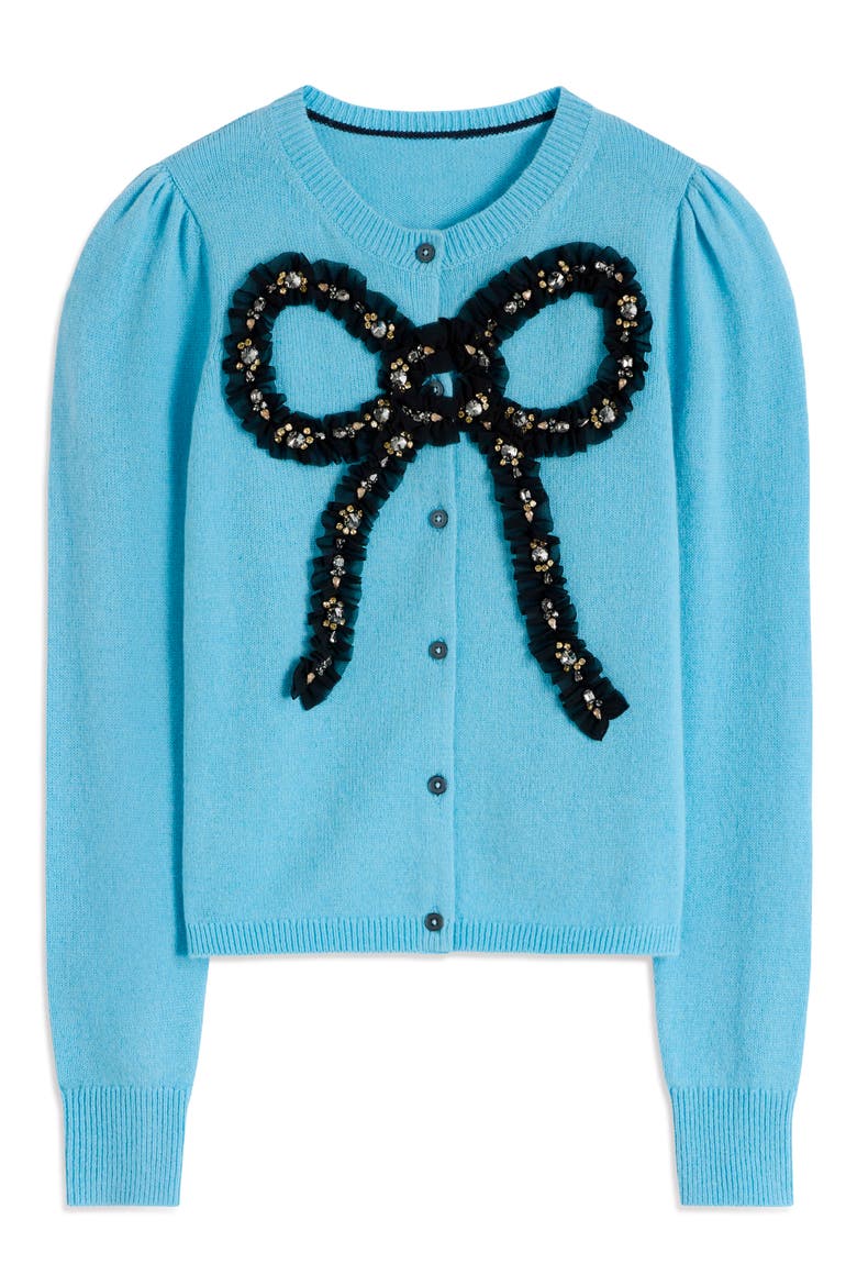 Ria Embellished Cardigan, Alternate, color, BLUE, BOW