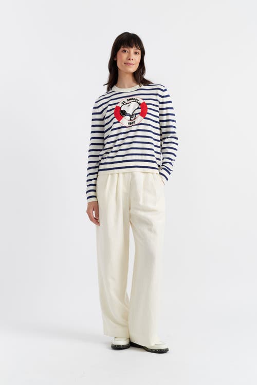 Chinti & Parker Snoopy Nautical Breton Sweater In Cream/admiral Blue