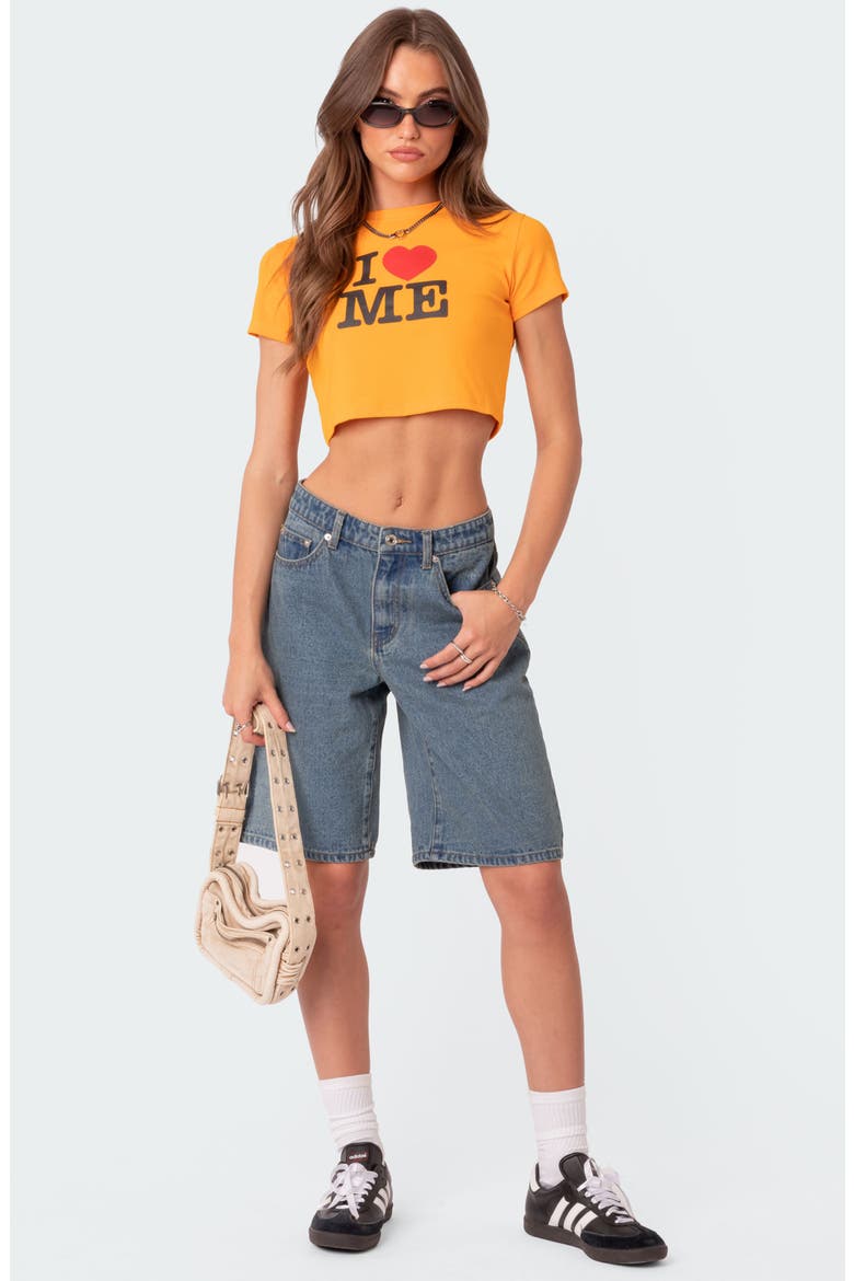 Oversize Low Rise Denim Bermuda Shorts, Alternate, color, BLUE-WASHED