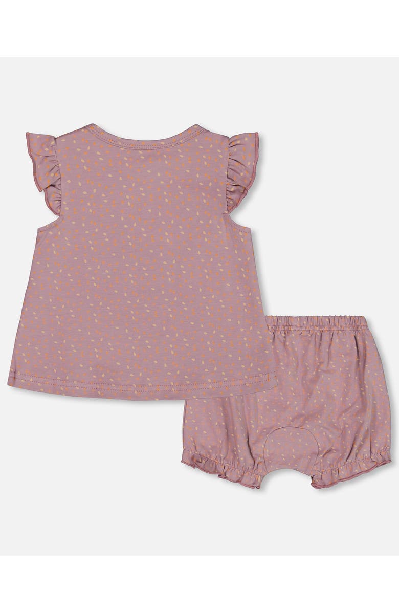 Deux par Deux Baby Girl's Printed Organic Cotton Top And Bloomer Set Purple With Pear Seeds, Alternate, color, Purple With Pear Seeds