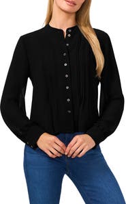 CeCe Pintuck Pleat Georgette Button-Up Top