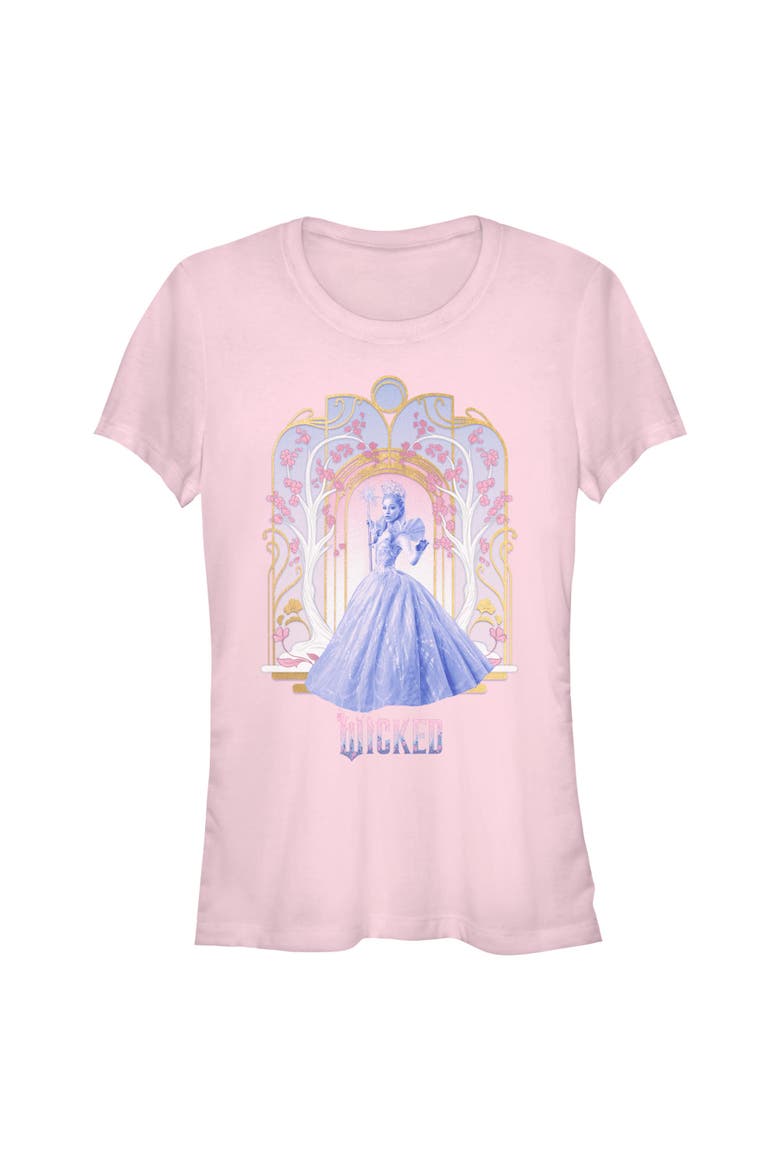 Junior's Wicked For Good Glinda Flowers and Trees  Graphic T-Shirt, Main, color, Light Pink