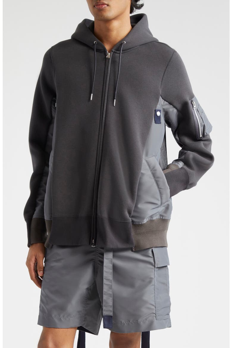 Sponge Sweat Mixed Media Zip Hoodie, Main, color, C/ GRAYC/ GRAY 339