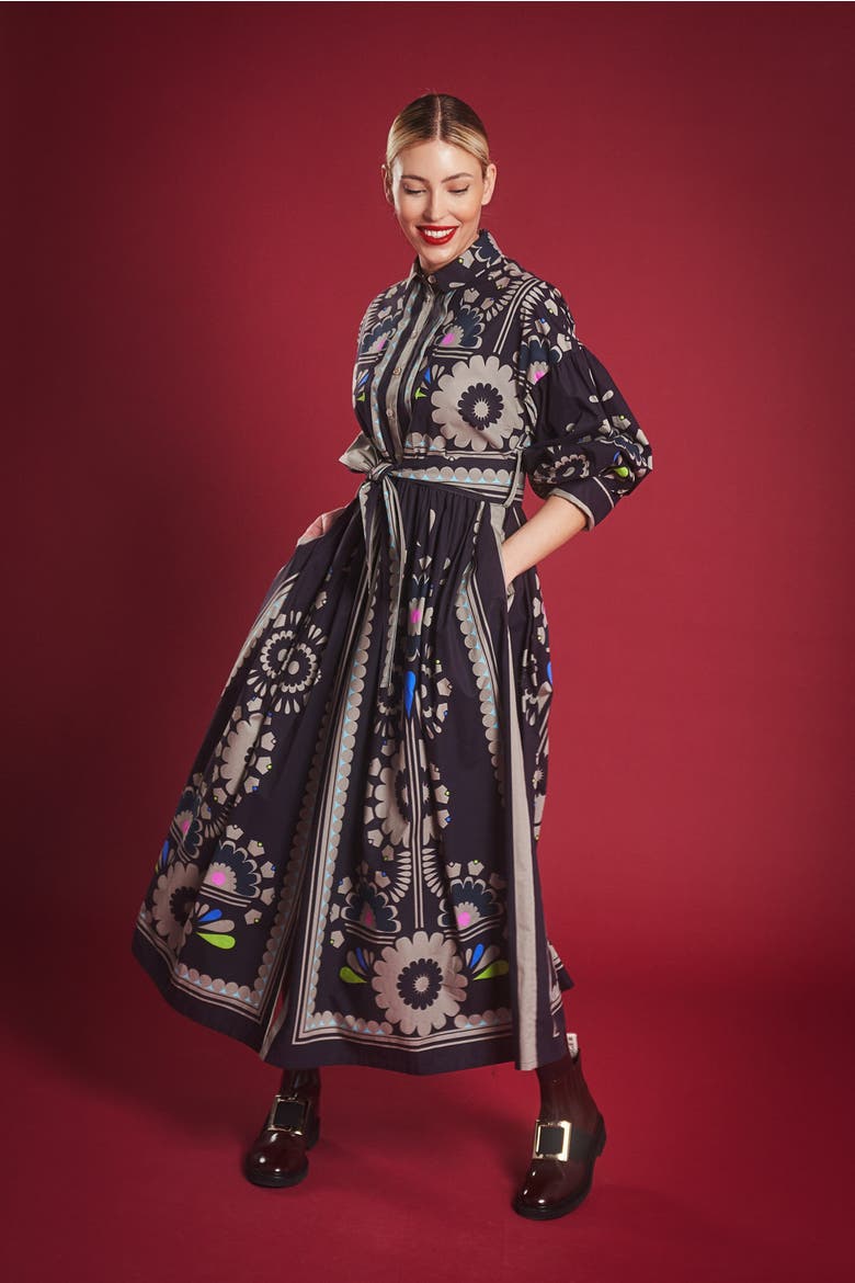 Printed Poplin Dress, Alternate, color, Bordeaux / Wine