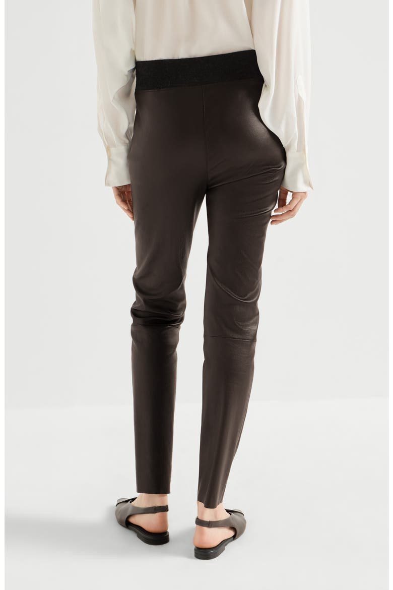 Stretch nappa leather leggings, Alternate, color, Rust Brown