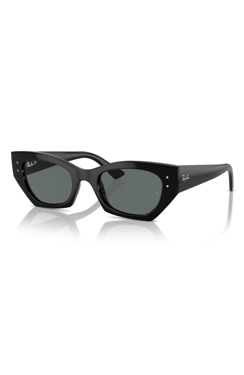 Ray-Ban Zena 52mm Polarized Irregular Sunglasses, Alternate, color, Black