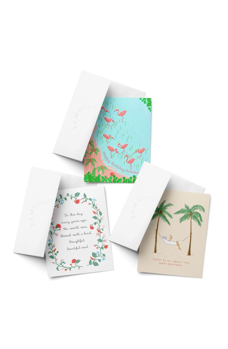 Ramus & Co Birthday Greeting Card Pack Sets (3 ct, Assorted) Flamingo Party, On This Day, Hammock, Main, color, Multi-Pack