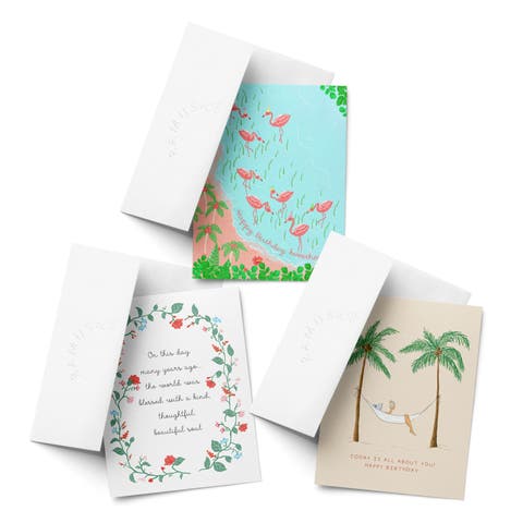 Birthday Greeting Card Pack Sets (3 ct, Assorted) Flamingo Party, On This Day, Hammock