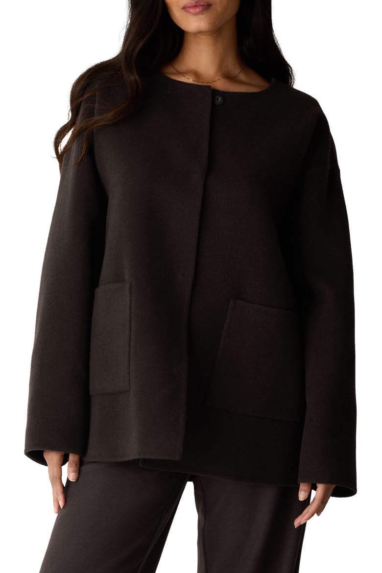 Round Neck Wool Short Coat, Main, color, COFFEE