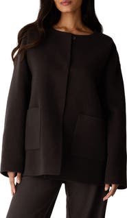 Eileen Fisher Round Neck Wool Short Coat