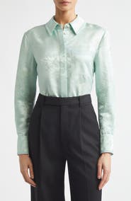 Jason Wu Collection Floral Wool & Silk Satin Jacquard Button-Up Shirt
