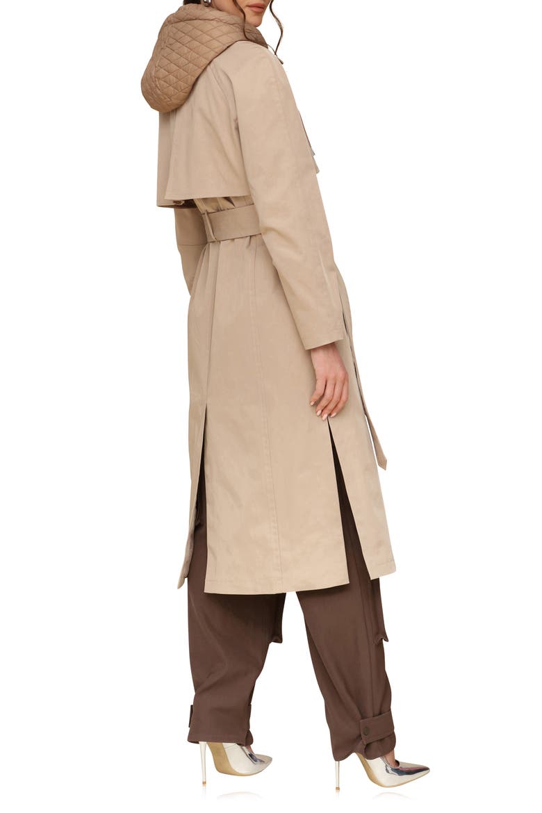 Double Breasted Trench Coat with Hooded Quilted Dickey, Alternate, color, KHAKI