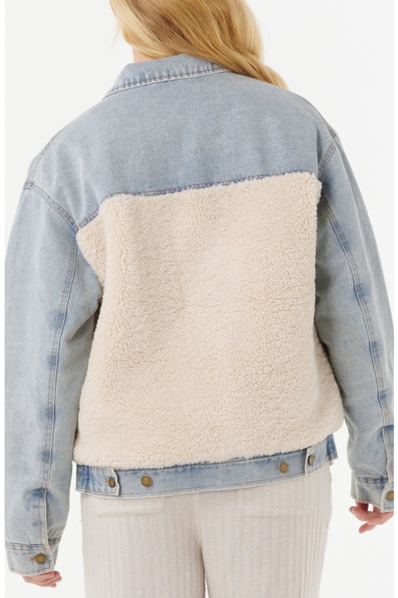 Cruisin Fleece Trim Denim Jacket, Alternate, color, WASHED BLUE