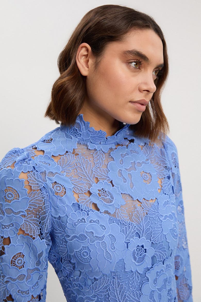 Guipure Lace High Neck Woven Mini Dress, Alternate, color, Pale Blue