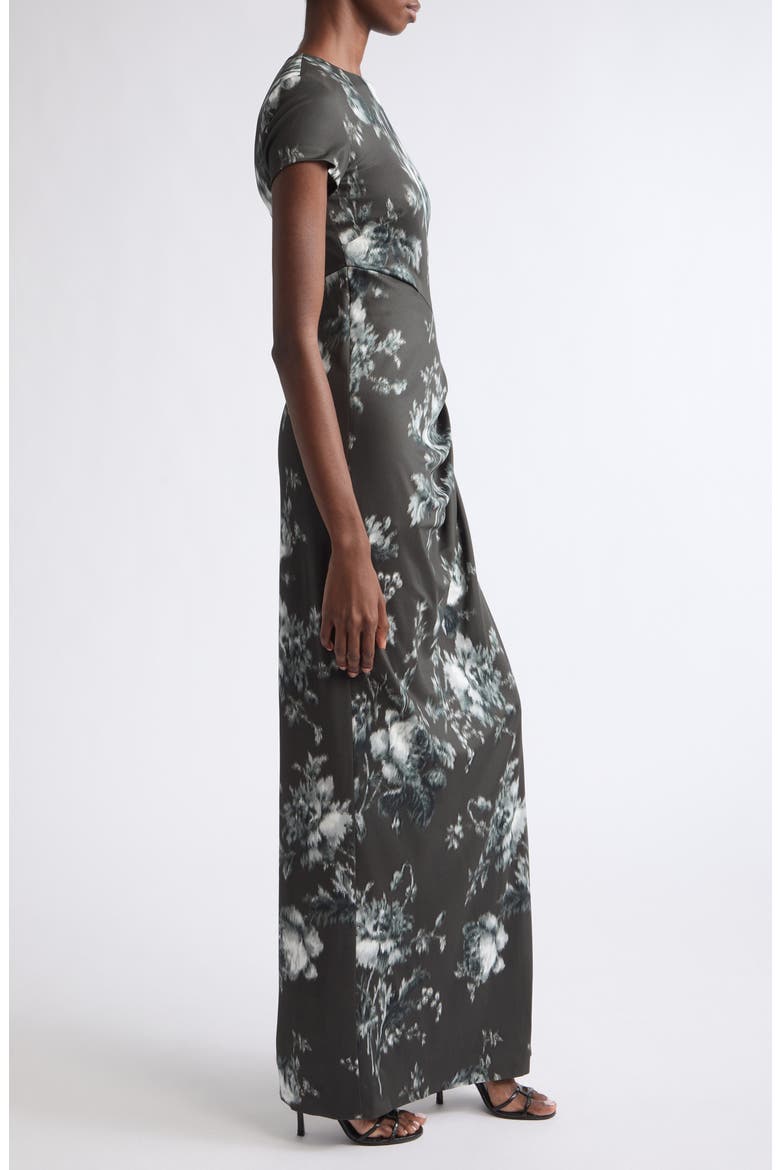 Peony Print Draped Jersey Dress, Alternate, color, WHITE/ CARBON