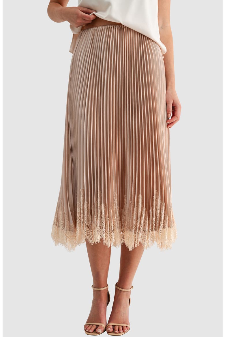 Lace Hem Pleated Midi Skirt, Main, color, CHAMPAGNE