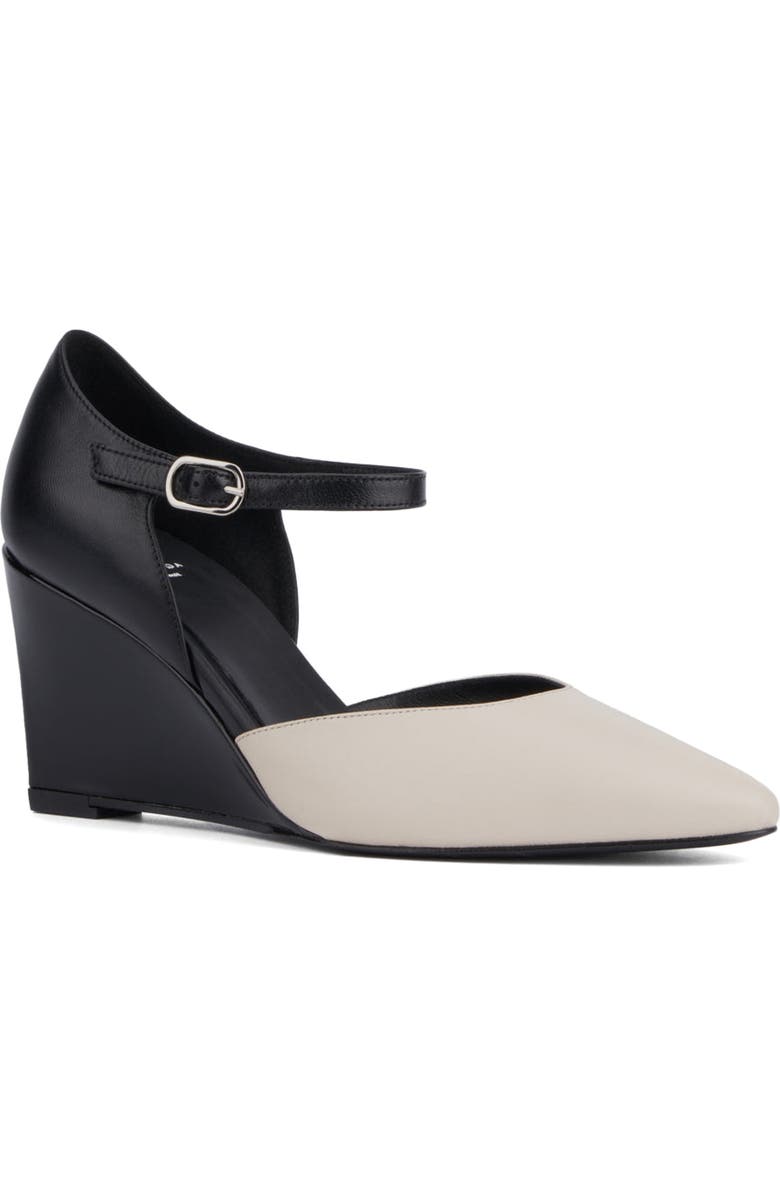 Aquatalia Penelopy Ankle Strap Weatherproof Pointed Toe Wedge Pump, Main, color, Off White/ Black