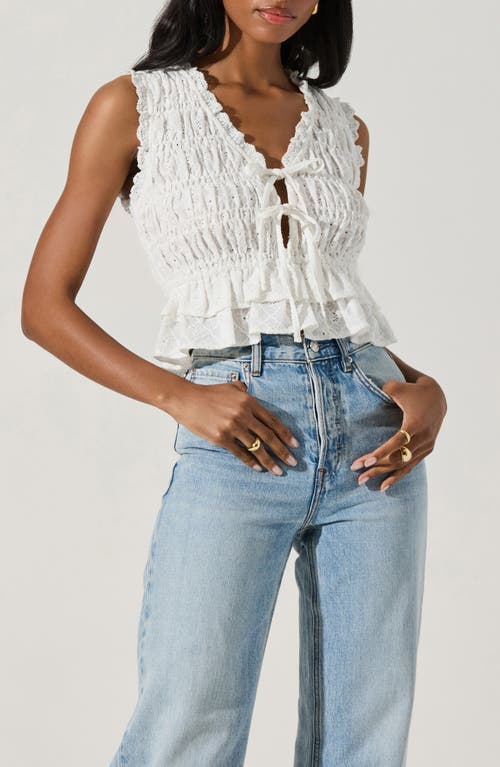 Astr The Label Tie Front Tiered Hem Top In White
