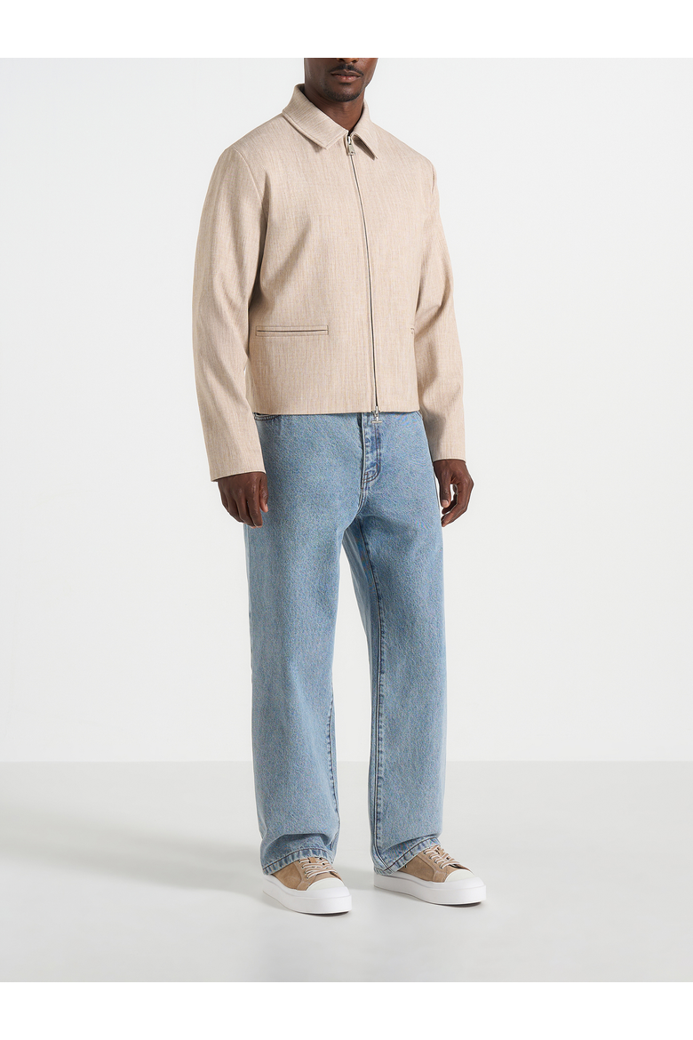 Amir Boxy Hatched Harrington Jacket, Main, color, Beige