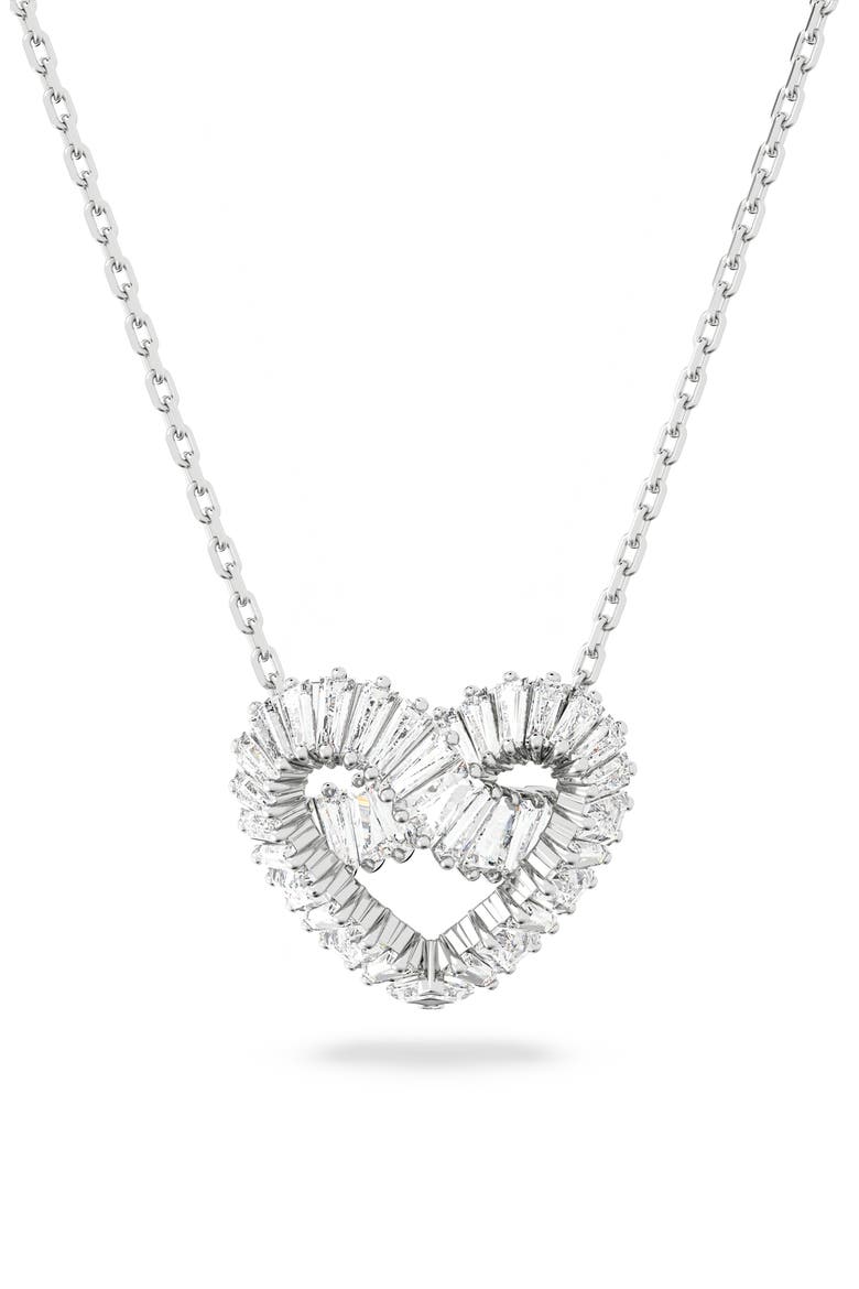 Matrix Woven Crystal Heart Pendant Necklace, Alternate, color, SILVER