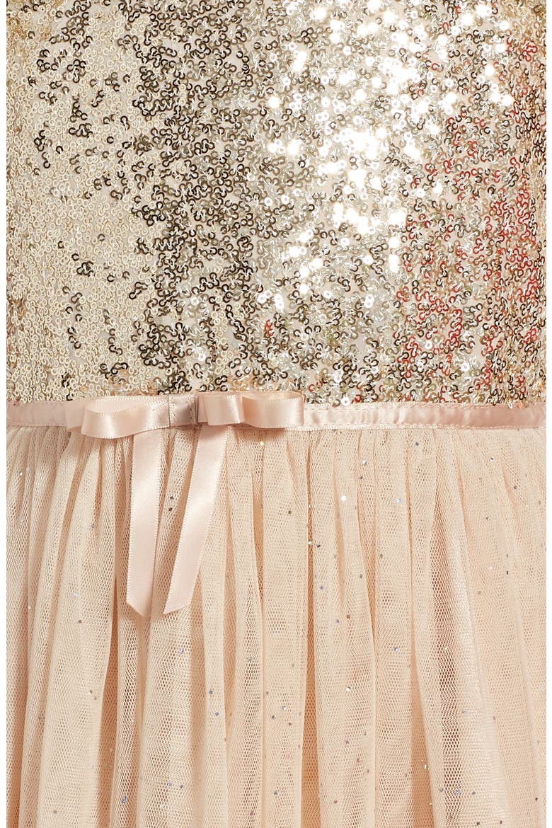 Sequin Bodice Tulle Dress, Alternate, color, WHITE/ GOLD