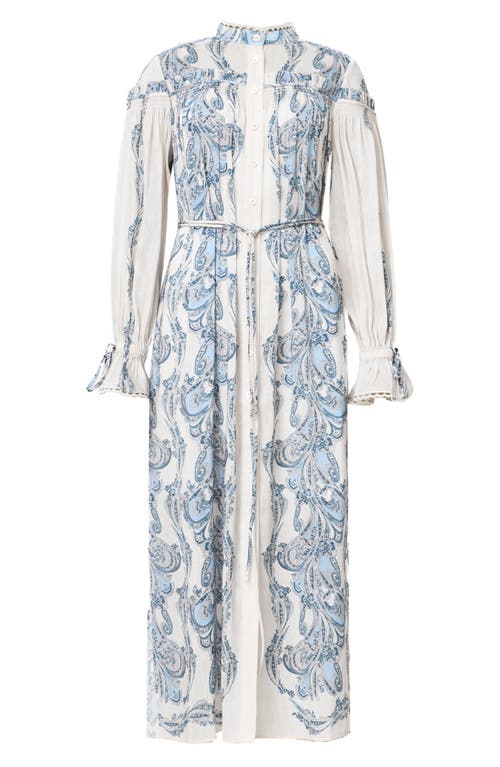 Allsaints Womens Delphine Floral-print Linen-blend Midi Shirt Dress Lita Soft Blue In Lita Soft Blue