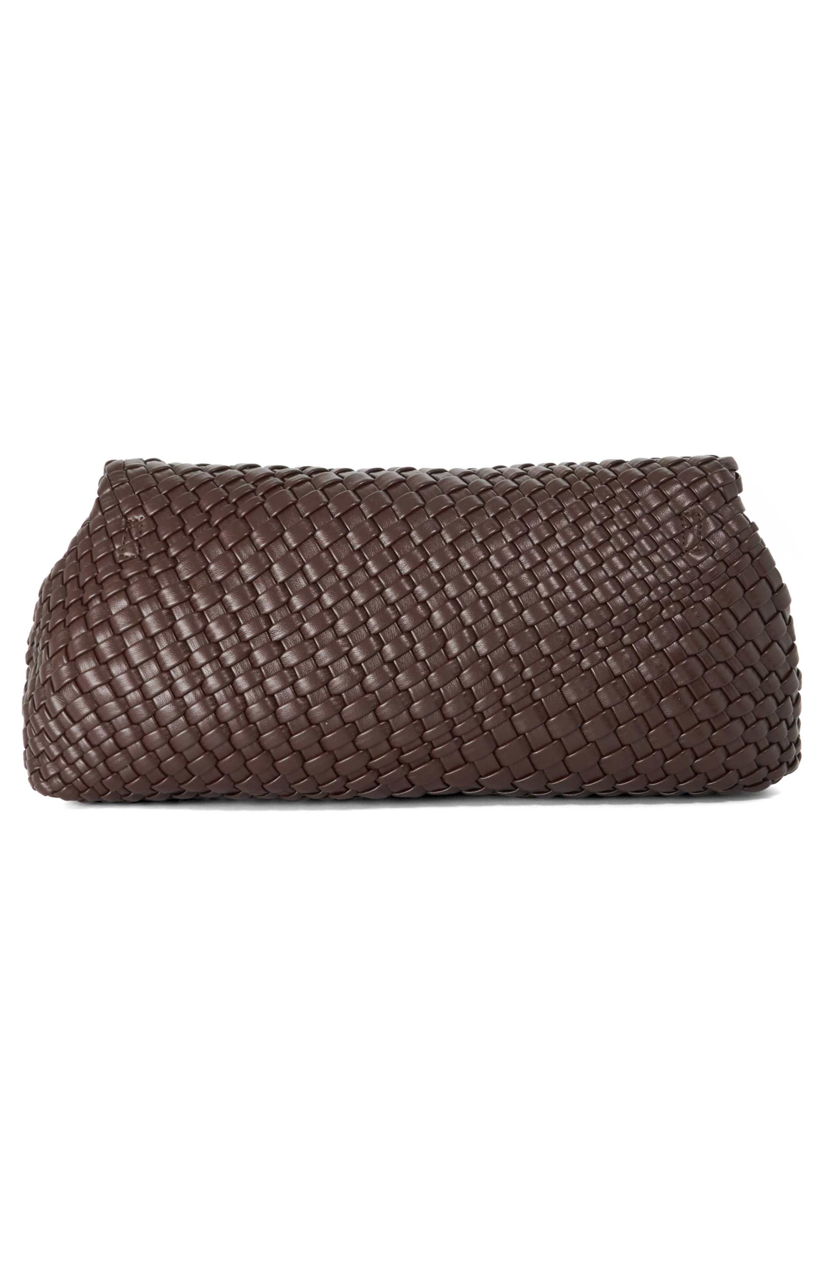 Encourage Woven Faux Leather Clutch, Alternate, color, BROWN