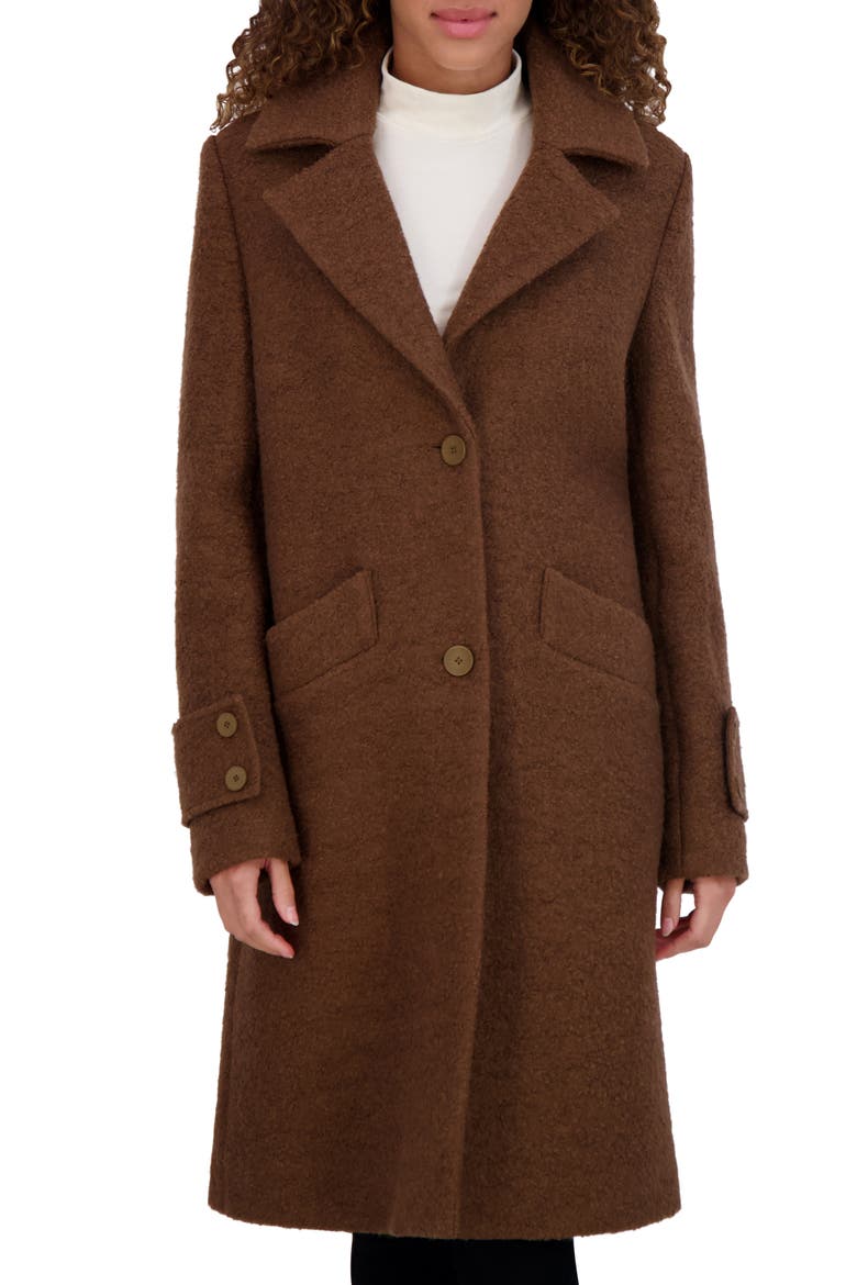 Regine Pressed Bouclé Wool Blend Coat, Main, color, SEPIA