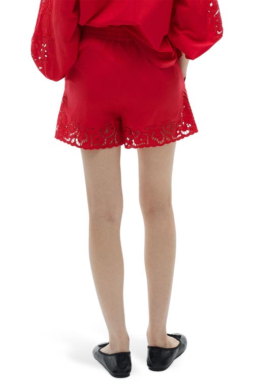 Shop Mango Eyelet Embroidered Cotton Blend Shorts In Red