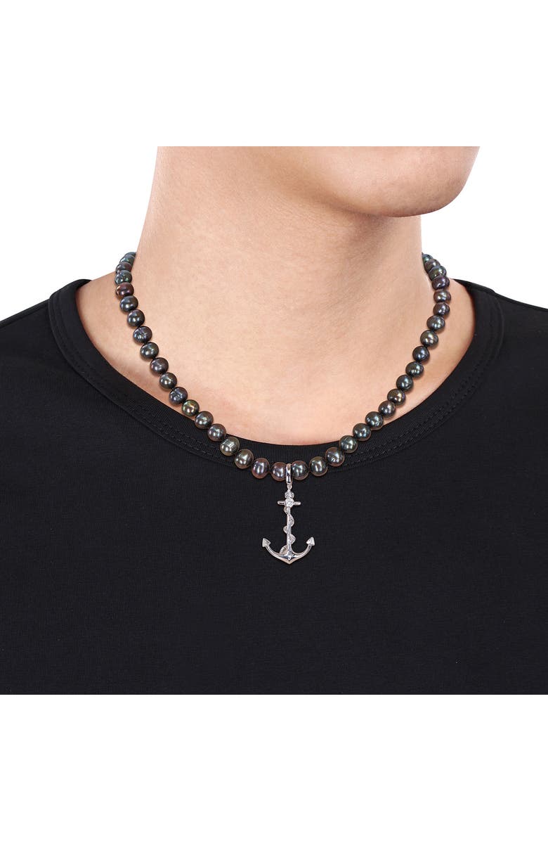 DELMAR Men's Cultured Freshwater Pearl Anchor Pendant Necklace, Alternate, color, Black