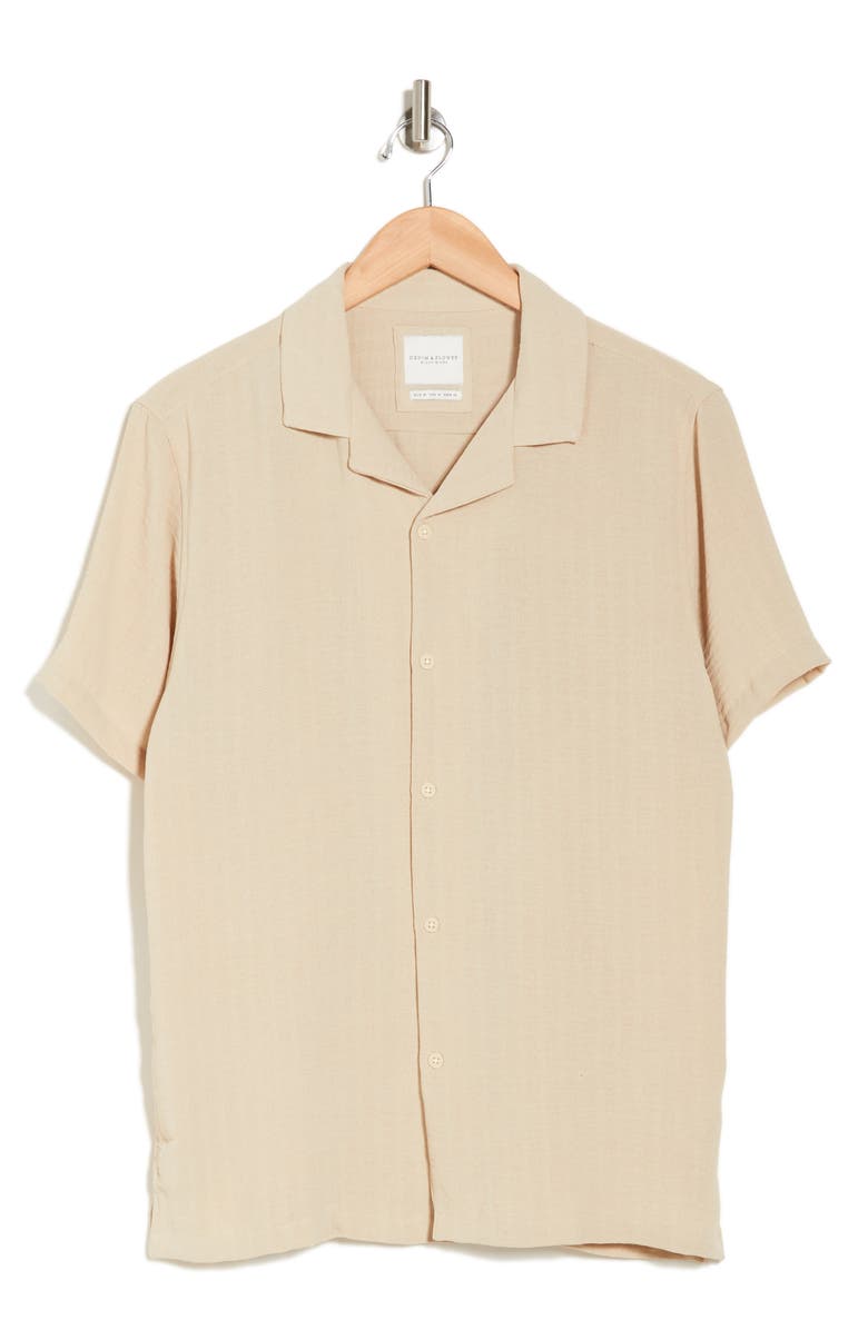 DENIM AND FLOWER Textured Short Sleeve Button-Up Shirt, Alternate, color, Sand