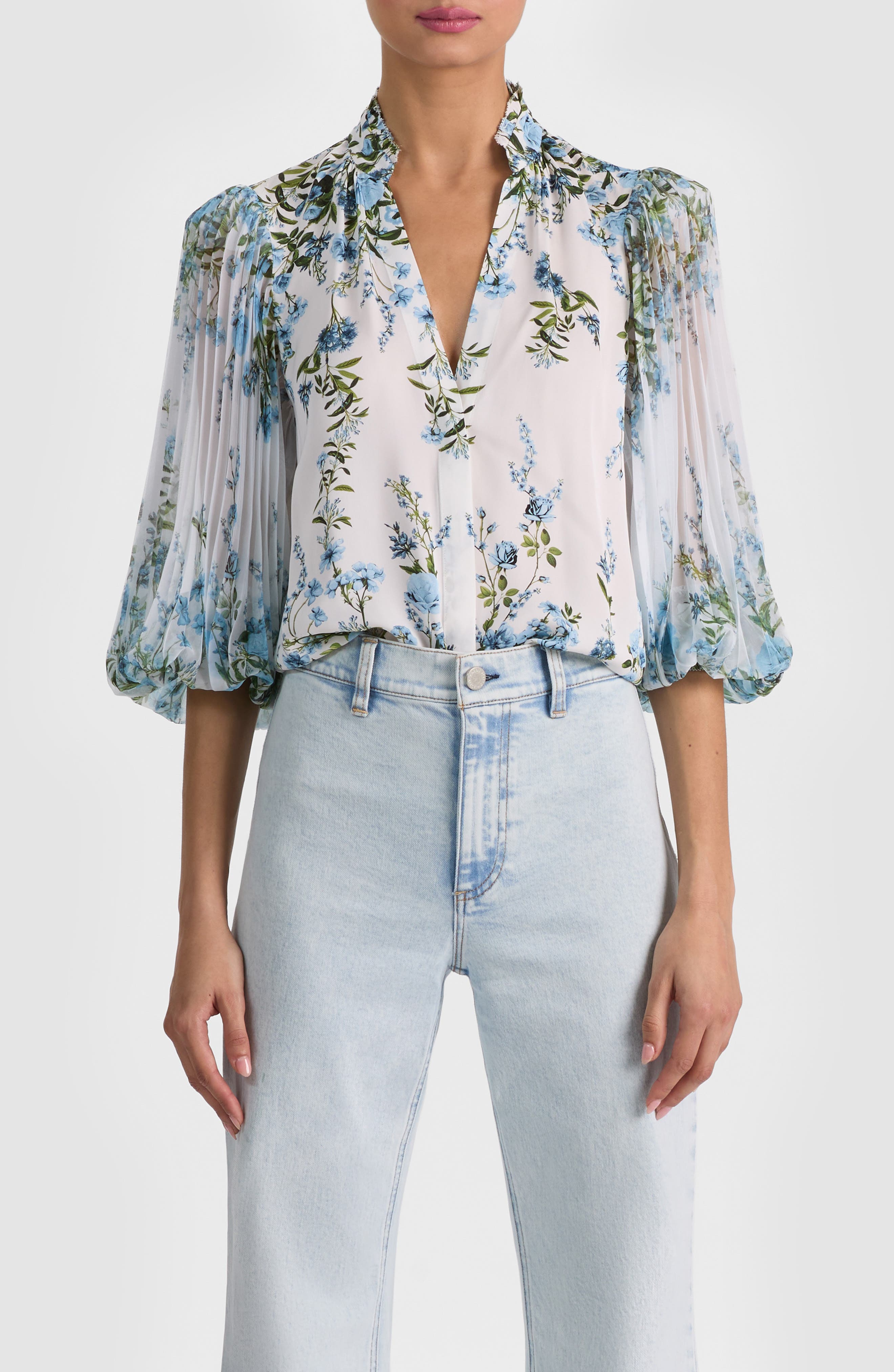 Ilan Floral Pleated Sleeve Button-Up Shirt