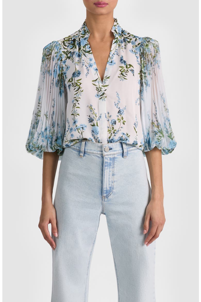 Ilan Floral Pleated Sleeve Button-Up Shirt, Main, color, FRESH AIR CAROLINA BLUE