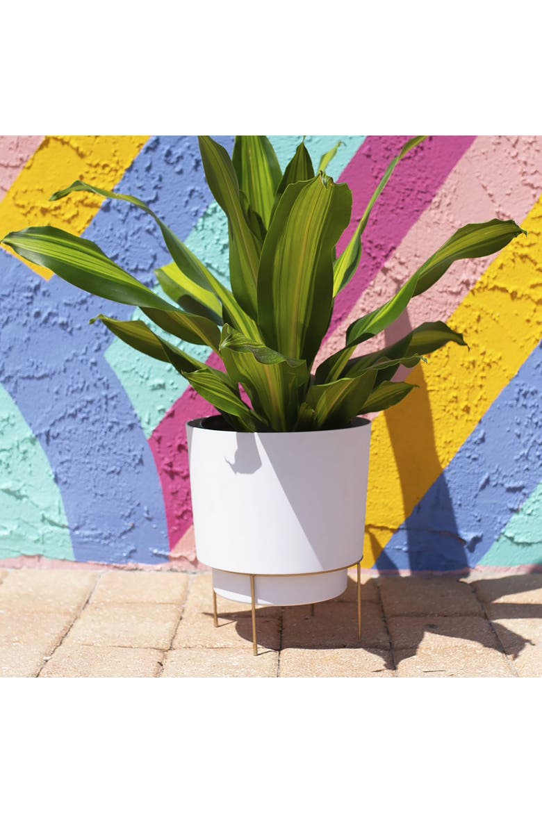Hopson 14" Casper White Planter w/ Metal Gold Stand Made of Durable Resin, Alternate, color, White