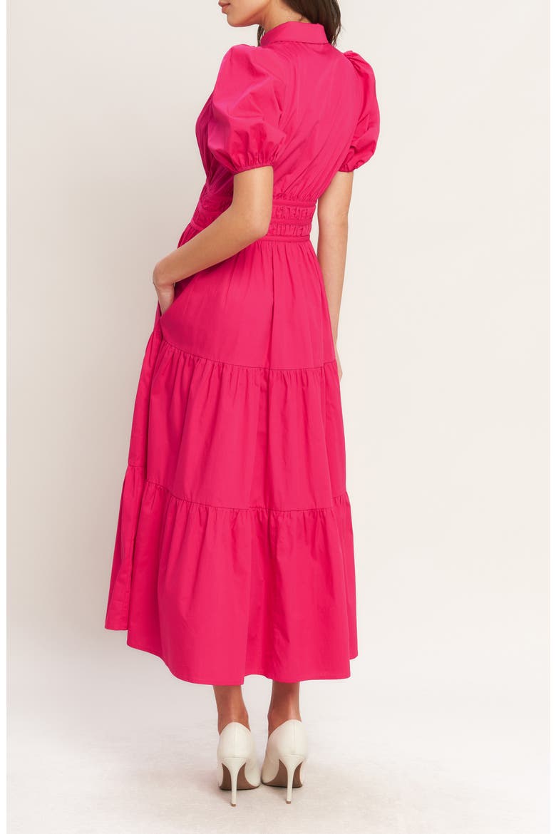 Puff Sleeve Tiered Midi Shirtdress, Alternate, color, FUCHSIA