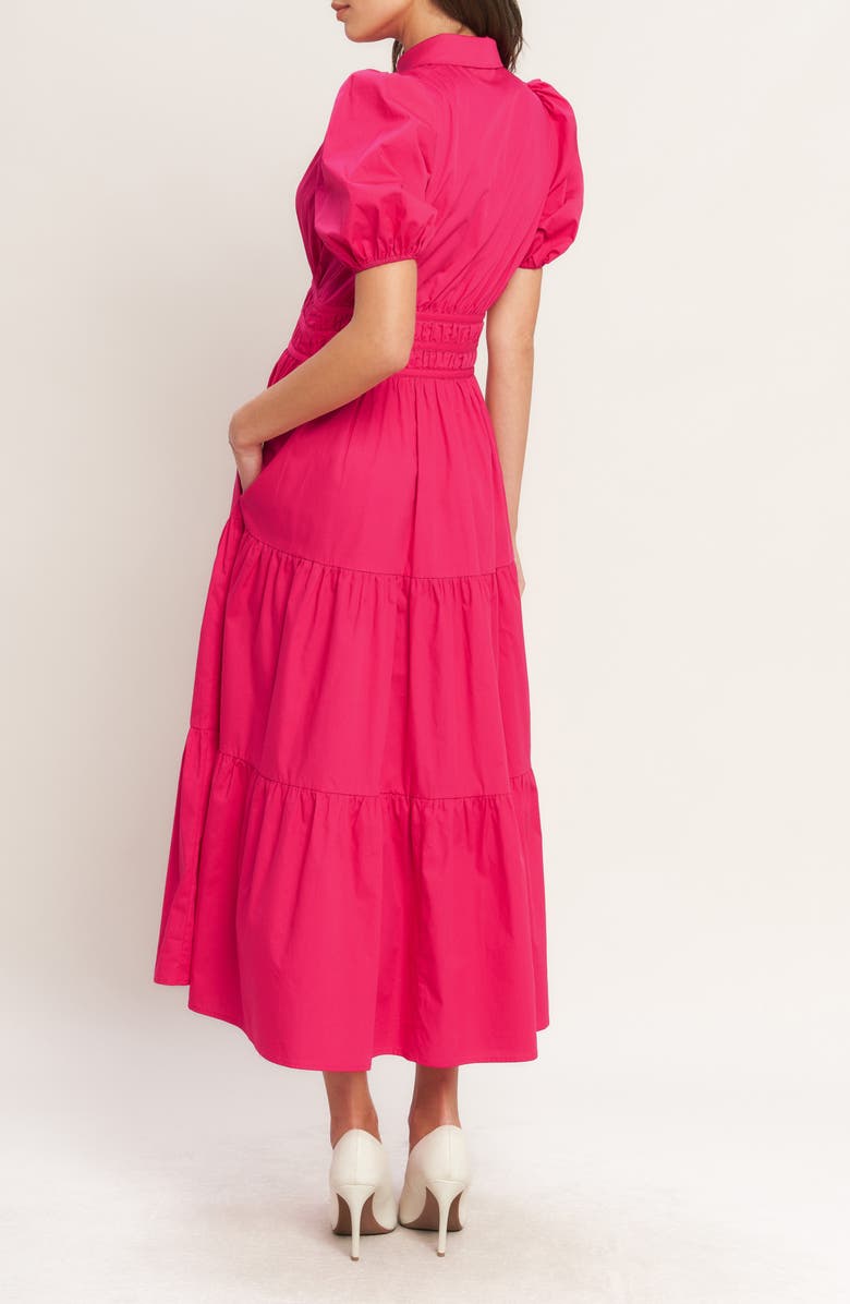 FLYING TOMATO Puff Sleeve Tiered Midi Shirtdress, Alternate, color, Fuchsia