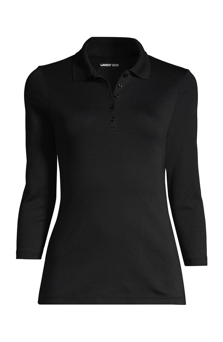 Lands' End 3/4 Sleeve Supima Cotton Polo Shirt, Alternate, color, Black