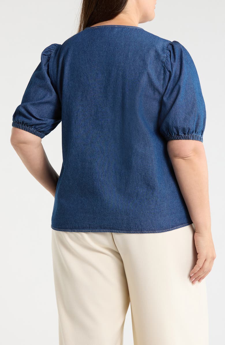 Anne Klein Puff Sleeve Denim Top, Alternate, color, Aries Wash