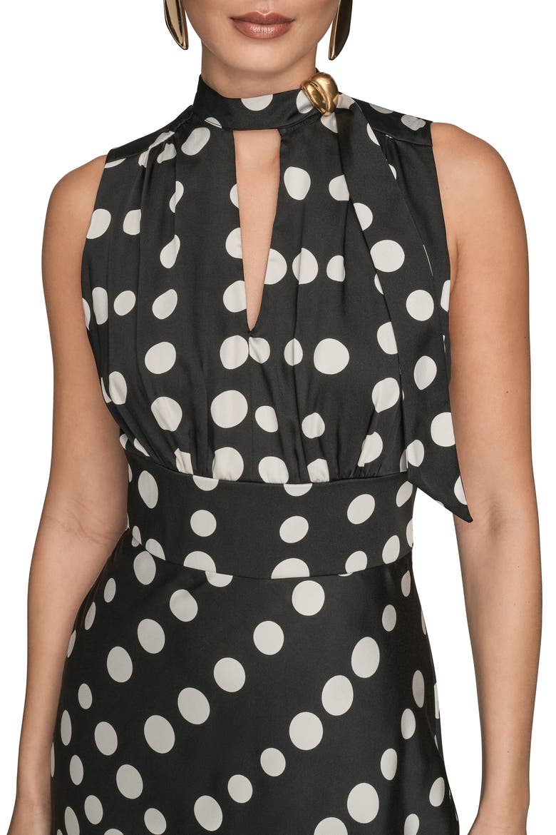 Print Scarf Sleeveless Midi Dress, Alternate, color, BLK CREAM