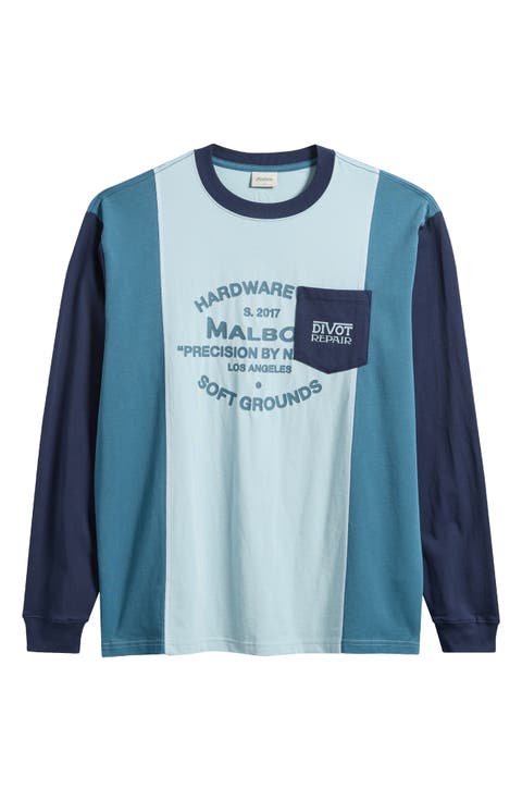 Gridline Colorblock Long Sleeve Pocket Graphic T-Shirt