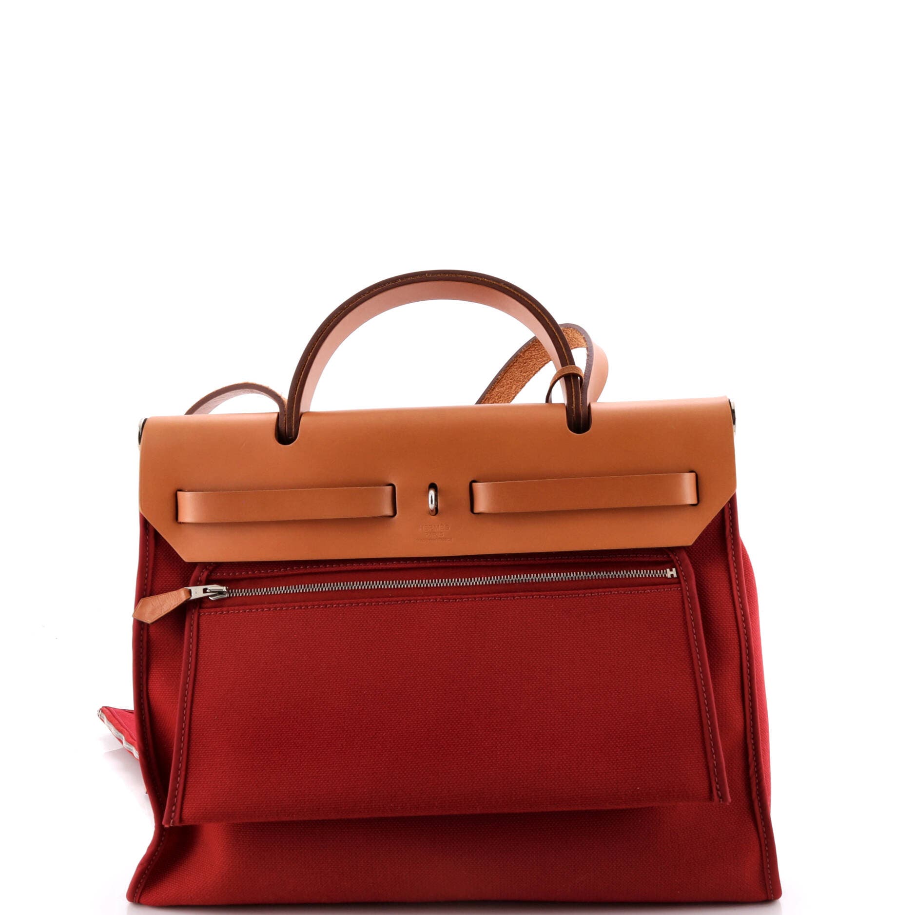 Pre-Owned Hermes Herbag Zip Leather and Toile 31, Alternate, color, Rouge Grenat