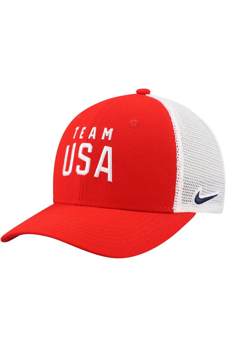 Nike Youth Nike Red/White Team USA Rise Performance Trucker Adjustable Hat, Main, color, Red