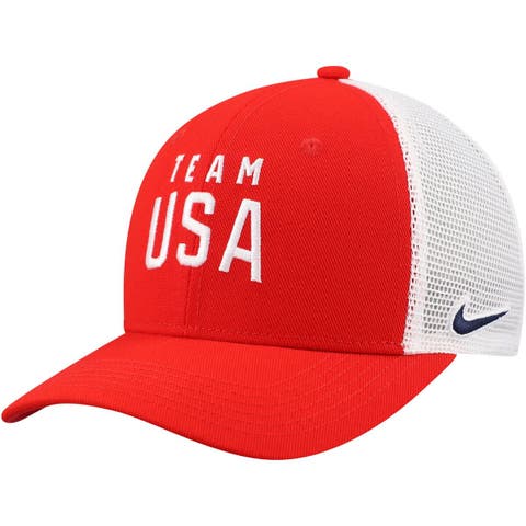Youth Nike Red/White Team USA Rise Performance Trucker Adjustable Hat
