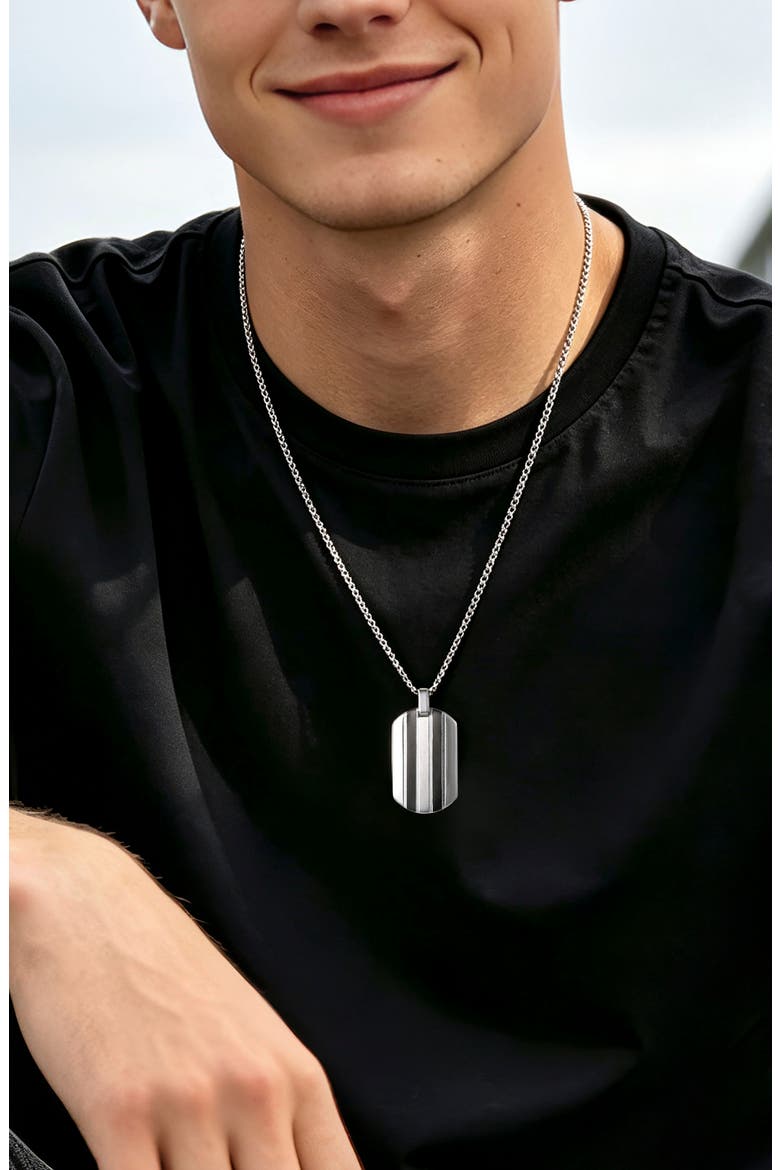 Men's Striped Dog Tag Necklace, Alternate, color, SILVER