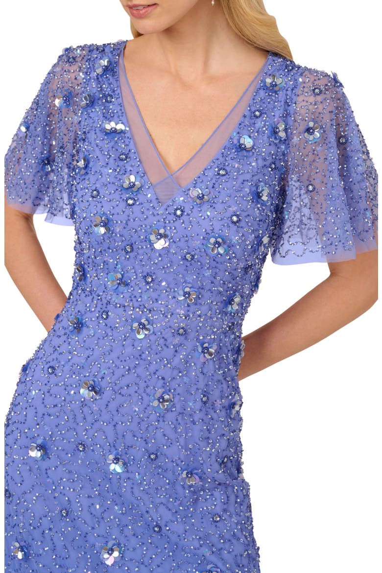 Beaded Mesh Flutter Sleeve Cocktail Dress, Alternate, color, PERI BLUE