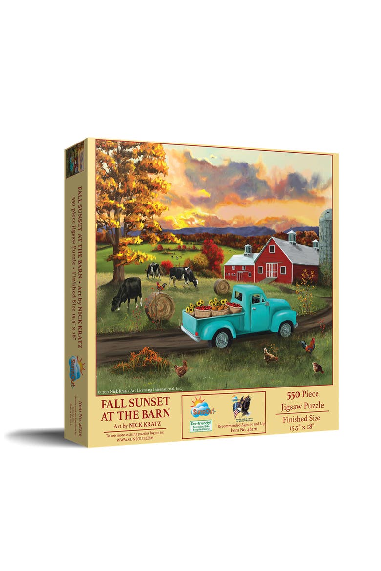 Fall Sunset at the Barn 500 piece Jigsaw Puzzle for Adults, Main, color, Multicolor