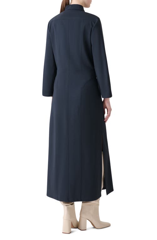 Akris Punto Long Sleeve Stretch Wool Midi Shirtdress In Blue