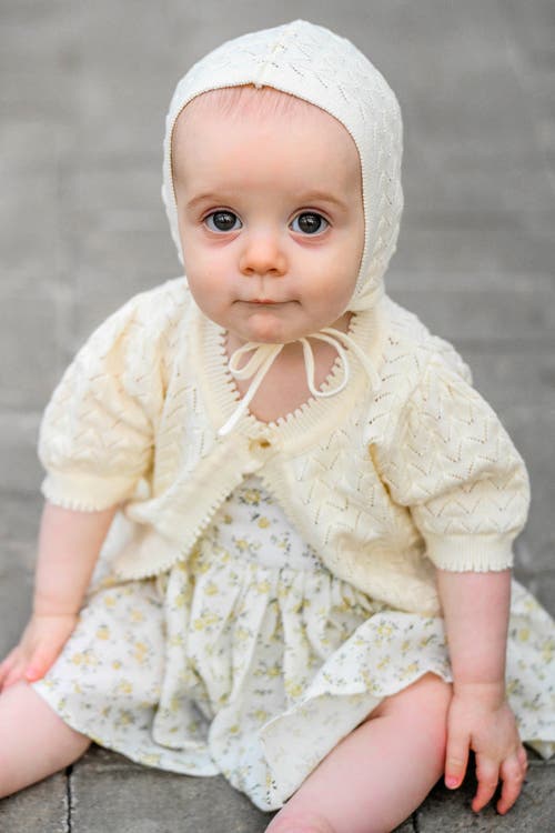 Oh Baby ! Wave Stitch Juliet Pointelle Short Sleeve Cardigan
