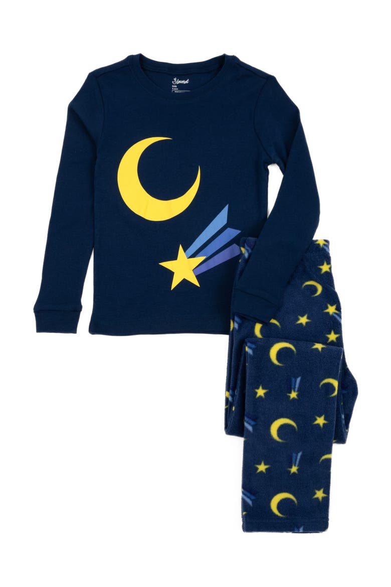 Kids Cotton Top & Fleece Pants Printed Matching Family Holiday Pajamas, Alternate, color, Moon