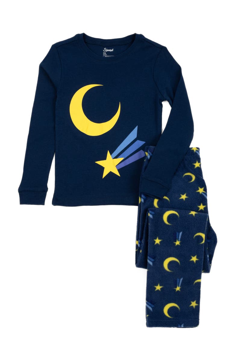 Leveret Kids Cotton Top & Fleece Pants Printed Matching Family Holiday Pajamas, Alternate, color, Moon